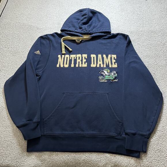 Notre Dame Hoodie Mens Medium Adidas Blue Vintage Embroidered Fighting Irish - Picture 1 of 12
